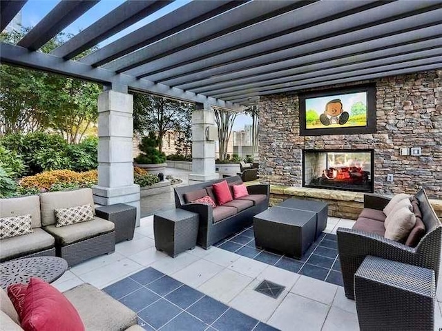 855 Peachtree St NE Unit 1406, Atlanta, GA 30308 - view of patio / terrace featuring an outdoor living space with a fireplace and a pergola