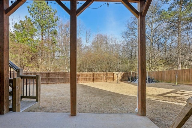 view of yard featuring a patio area and a fenced backyard