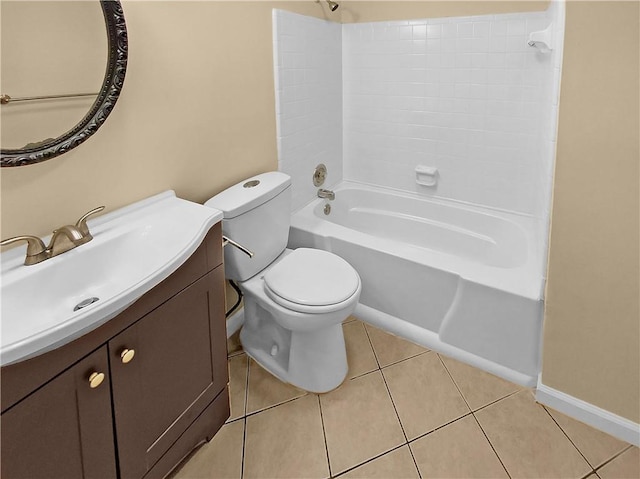 full bathroom featuring toilet, vanity, shower / tub combination, and tile patterned floors