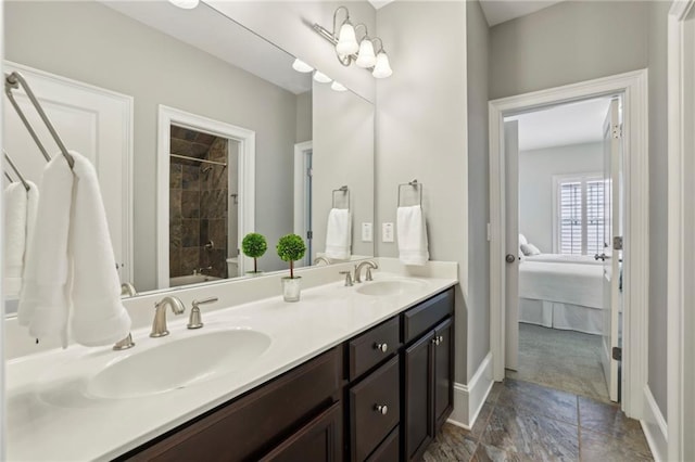 3005 Evelyn Ln, Alpharetta, GA 30004 - ensuite bathroom with double vanity, shower / bathtub combination, and stone finish flooring