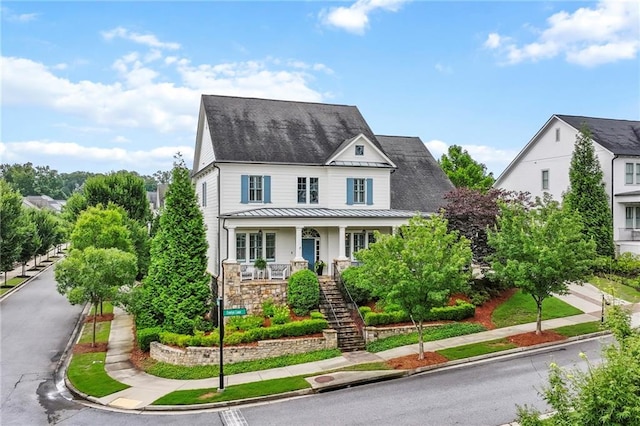 3005 Evelyn Ln, Alpharetta, GA 30004 - view of front of home with stairs, covered porch, a standing seam roof, a metal roof, and roof with shingles