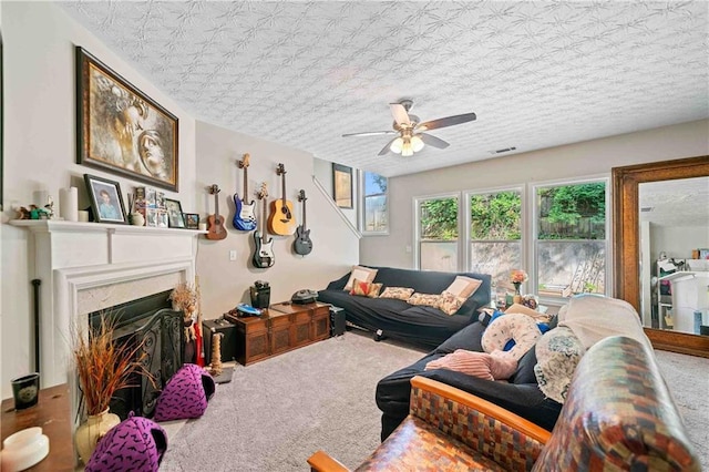 4161 Magnolia Glen Walk, Norcross, GA 30093 - carpeted living area featuring ceiling fan and a high end fireplace