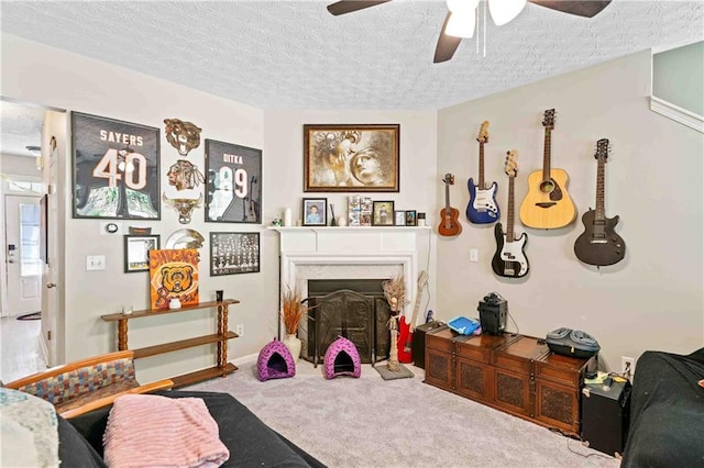 4161 Magnolia Glen Walk, Norcross, GA 30093 - carpeted living room featuring ceiling fan and a fireplace