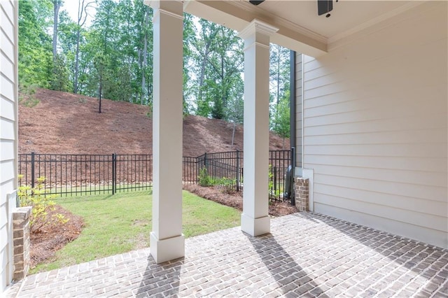 4948 Sudbrook Way, Peachtree Corners, GA 30092 - view of patio / terrace with a fenced backyard and ceiling fan