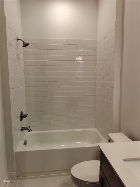 full bath with toilet, vanity, and shower / bathtub combination