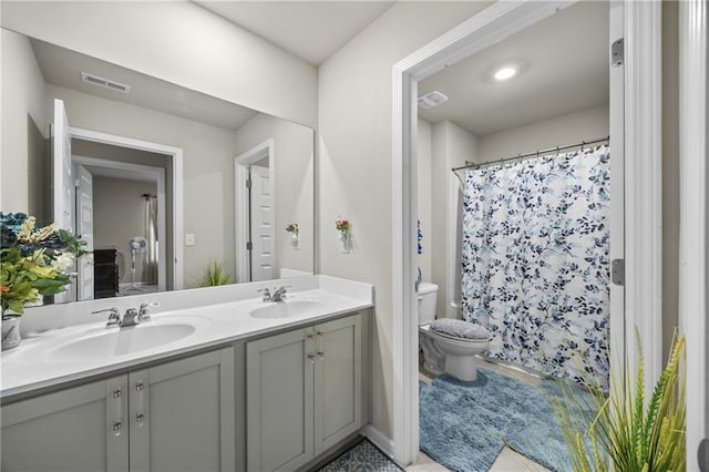 450 Noblewood Dr, Mcdonough, GA 30252 - bathroom with double vanity and a shower with shower curtain