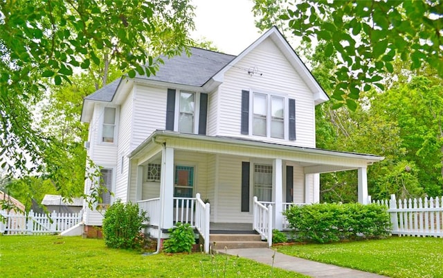 view of front of home featuring a porch and a front yard