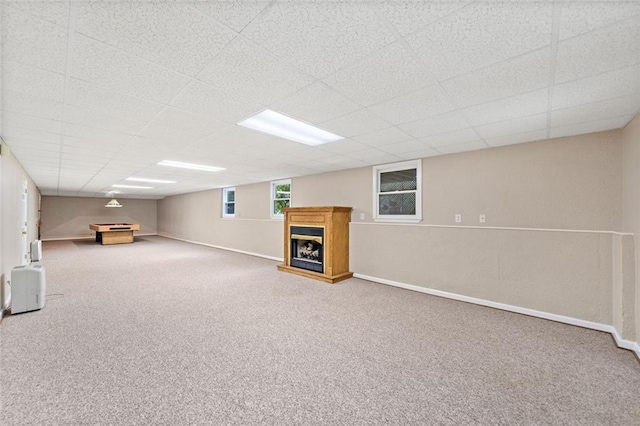 2140 Old Orchard Ln, Canton, GA 30114 - basement with carpet, a fireplace, and a drop ceiling
