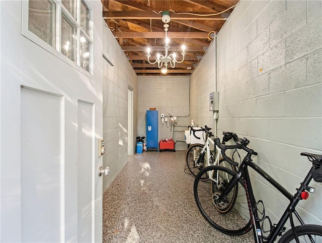 basement with concrete block wall