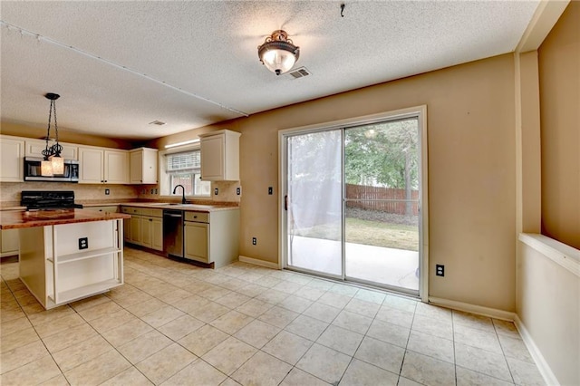 12060 Carriage Park Ln, Duluth, GA 30097 - kitchen featuring stainless steel appliances, open shelves, a sink, butcher block countertops, and a textured ceiling