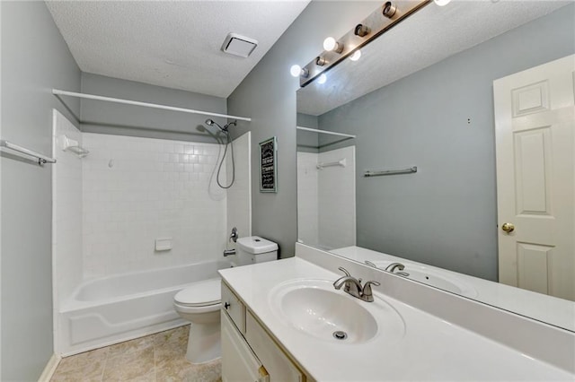 12060 Carriage Park Ln, Duluth, GA 30097 - bathroom featuring toilet, tub / shower combination, vanity, and a textured ceiling