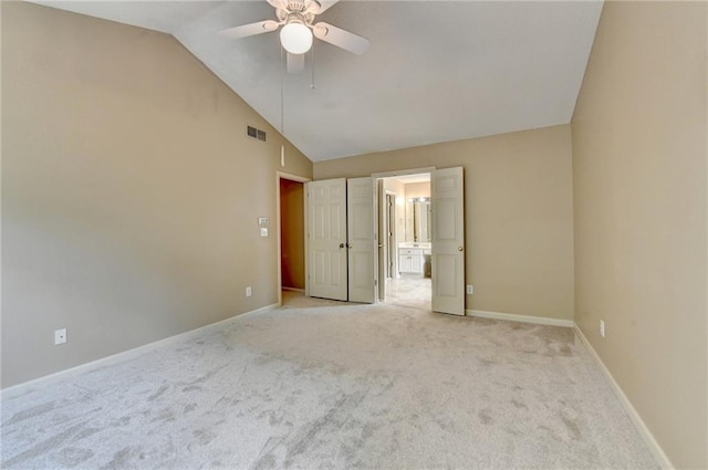 12060 Carriage Park Ln, Duluth, GA 30097 - unfurnished bedroom featuring vaulted ceiling, carpet flooring, baseboards, a ceiling fan, and ensuite bath