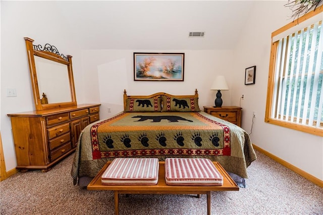 bedroom with light carpet