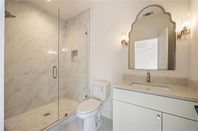 3292 Lenox Pl NE, Atlanta, GA 30324 - bathroom featuring a marble finish shower, vanity, and marble look tile flooring