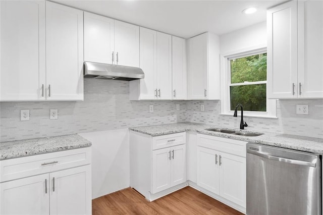 8535 Hiram Acworth Hwy, Dallas, GA 30157 - kitchen with dishwasher, under cabinet range hood, light stone countertops, white cabinets, and recessed lighting