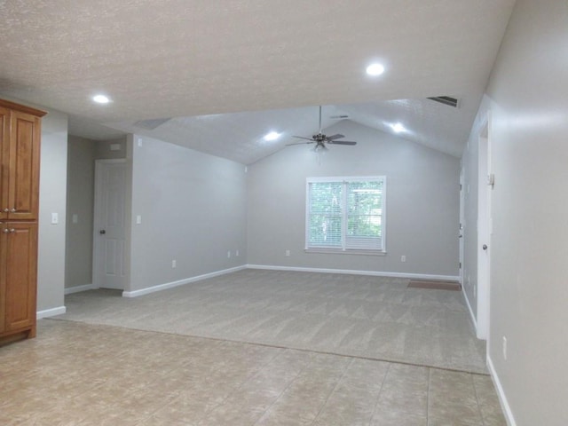 152 Royal Oaks Ln, Dahlonega, GA 30533 - unfurnished room with a ceiling fan, light carpet, baseboards, recessed lighting, and vaulted ceiling