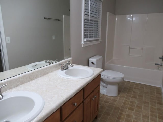 152 Royal Oaks Ln, Dahlonega, GA 30533 - bathroom with double vanity, toilet, and shower / bathtub combination