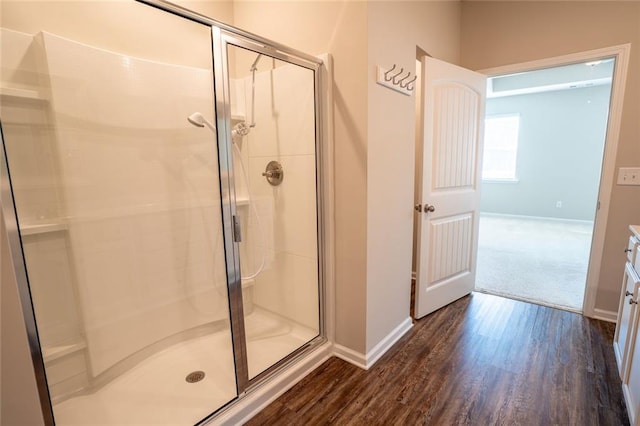 155 Sanctuary Pl, Jasper, GA 30107 - bathroom featuring a stall shower and wood finished floors