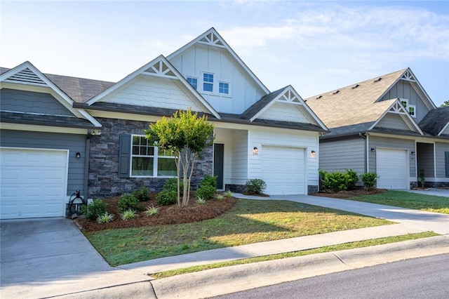 155 Sanctuary Pl, Jasper, GA 30107 - craftsman inspired home featuring board and batten siding, concrete driveway, a garage, a front yard, and stone siding