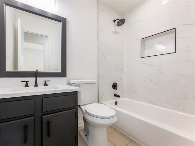 full bath featuring vanity, tile patterned flooring, tub / shower combination, and toilet