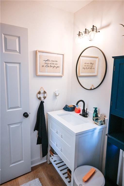 bathroom featuring wood finished floors and vanity
