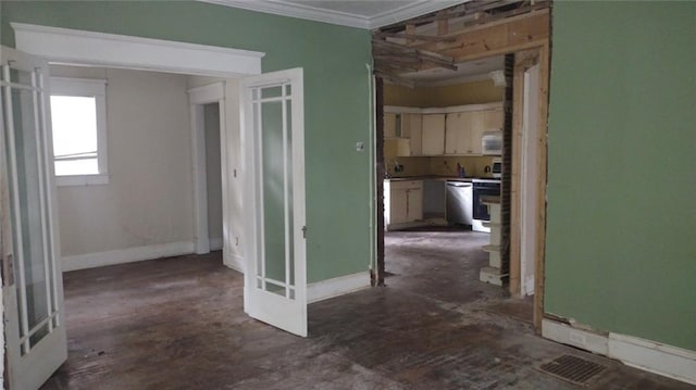 hallway featuring crown molding