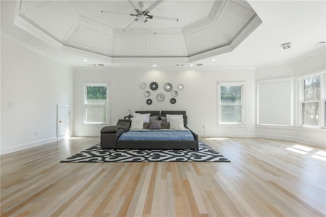 2461 Oak Grove Ests NE, Atlanta, GA 30345 - bedroom with ornamental molding, coffered ceiling, light wood finished floors, baseboards, and recessed lighting