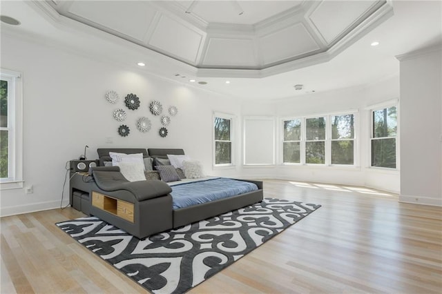 2461 Oak Grove Ests NE, Atlanta, GA 30345 - bedroom featuring multiple windows, crown molding, wood finished floors, coffered ceiling, and recessed lighting