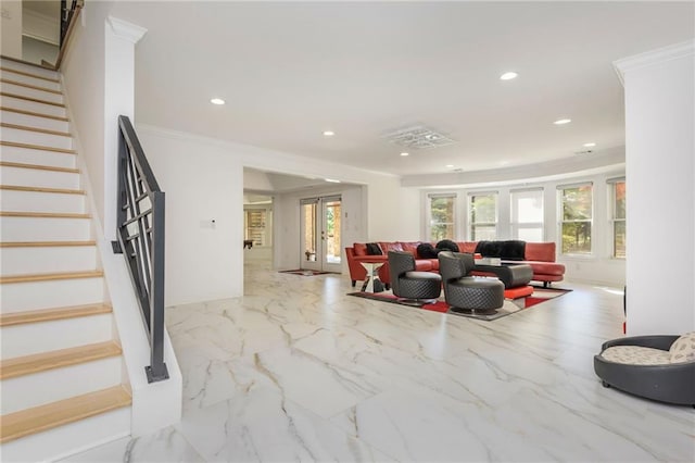 2461 Oak Grove Ests NE, Atlanta, GA 30345 - building lobby with stairs, ornamental molding, and recessed lighting