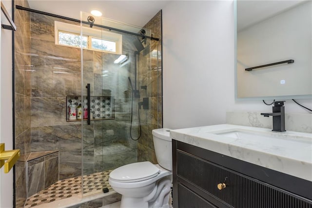 2461 Oak Grove Ests NE, Atlanta, GA 30345 - bathroom with vanity, toilet, and a stall shower
