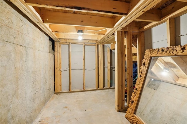 view of unfinished basement