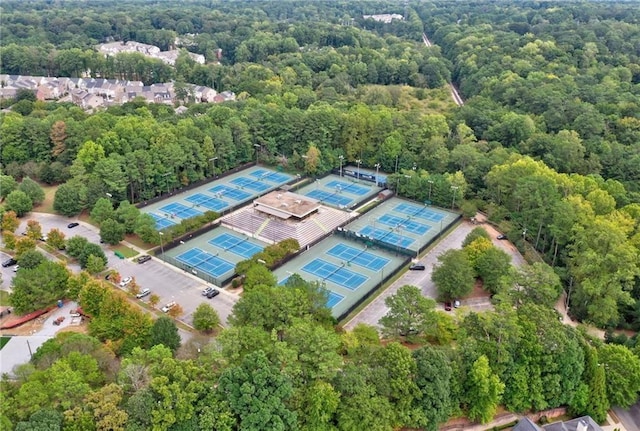 drone / aerial view of a heavily wooded area