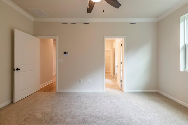 138 Henley St, Canton, GA 30114 - unfurnished bedroom featuring carpet, ornamental molding, baseboards, a ceiling fan, and ensuite bath