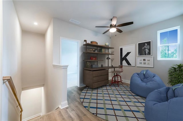 138 Henley St, Canton, GA 30114 - sitting room with an upstairs landing, ceiling fan, wood finished floors, baseboards, and recessed lighting