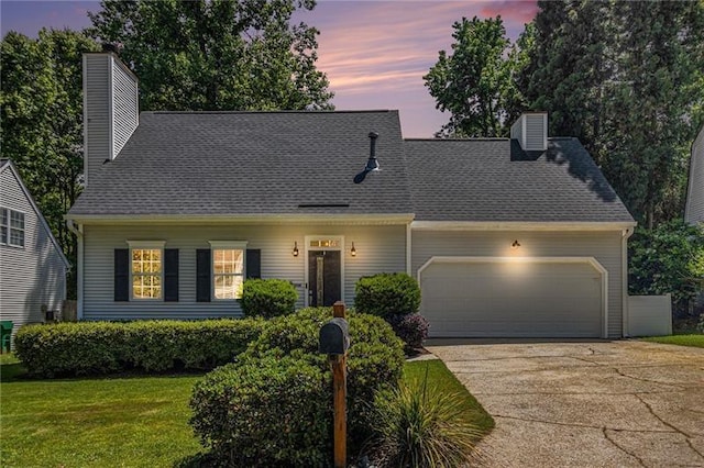 1175 Haven Brook Way, Atlanta, GA 30319 - cape cod home featuring a chimney, a garage, concrete driveway, a yard, and a shingled roof