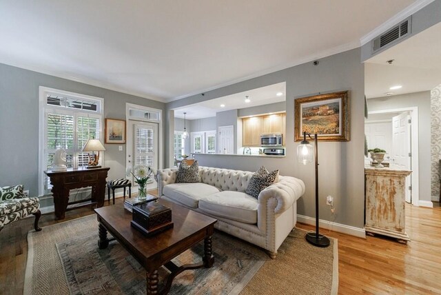 50 Biscayne Dr NW Unit 4110, Atlanta, GA 30309 - living area with light wood finished floors, ornamental molding, and baseboards