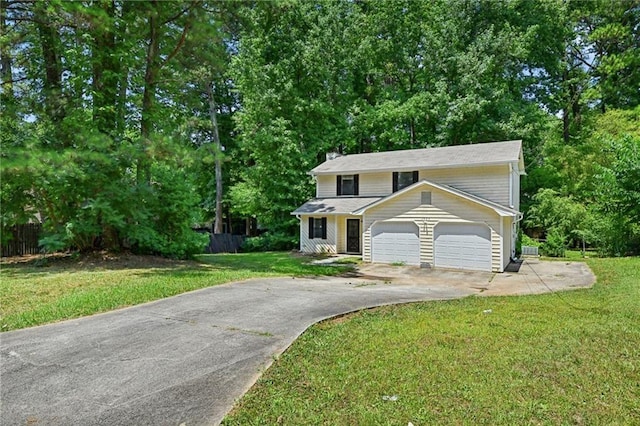 1925 Sailcloth St, Lithonia, GA 30058 - view of front of property with concrete driveway, a garage, a chimney, and view of wooded area