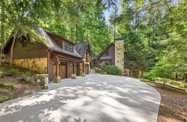 exterior space with a garage