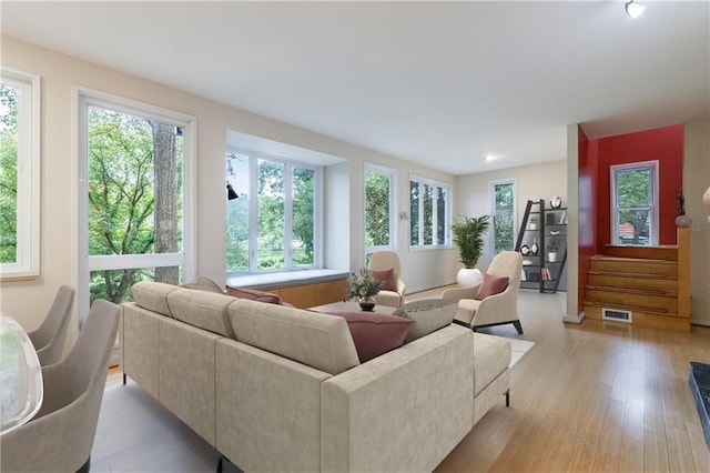 living room with light wood-type flooring