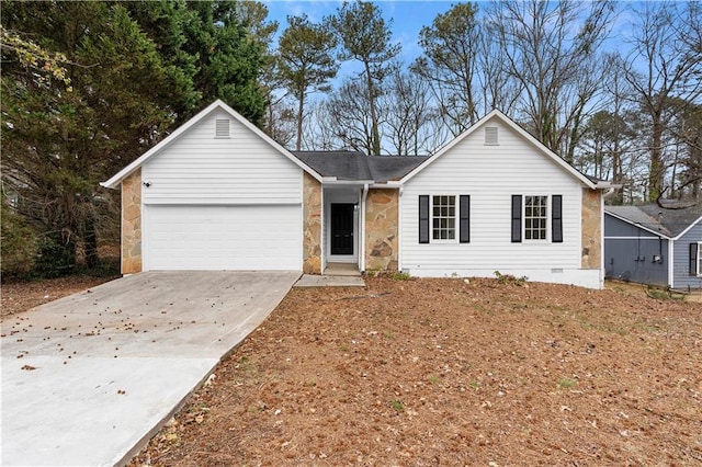 single story home with a garage