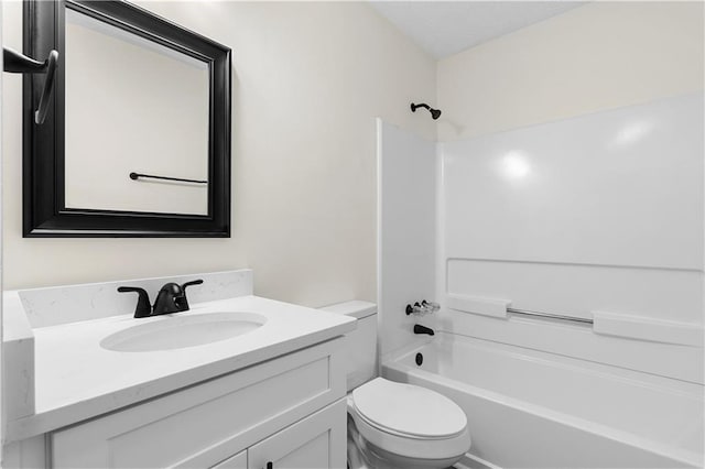 full bathroom with vanity, toilet, and bathing tub / shower combination