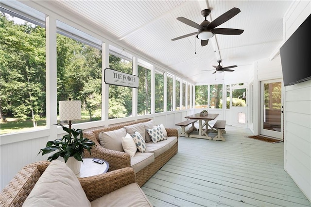 1642 Reflections Trl, Powder Springs, GA 30127 - sunroom / solarium featuring ceiling fan and an outdoor living space