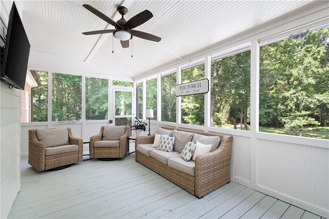 1642 Reflections Trl, Powder Springs, GA 30127 - sunroom / solarium with an outdoor hangout area, a ceiling fan, plenty of natural light, and lofted ceiling