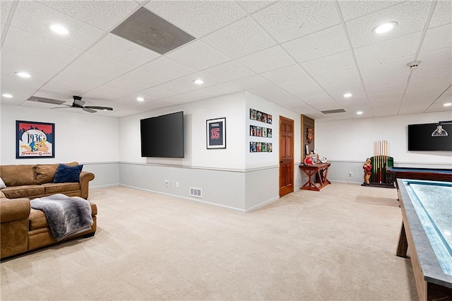 1642 Reflections Trl, Powder Springs, GA 30127 - living area with carpet, a ceiling fan, and recessed lighting