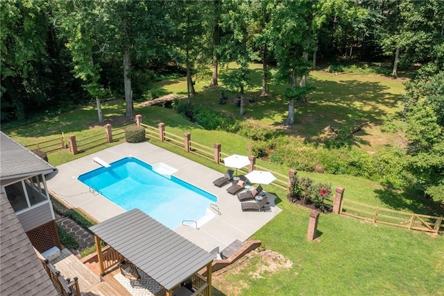 1642 Reflections Trl, Powder Springs, GA 30127 - outdoor pool with a diving board, a patio area, and view of wooded area