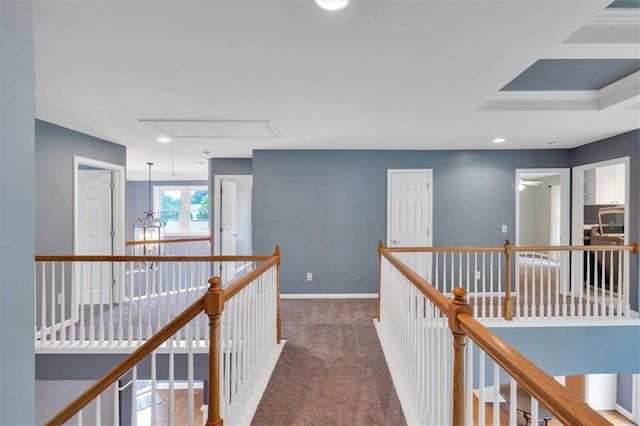 212 Thorncliff Way, Acworth, GA 30101 - corridor with attic access, an upstairs landing, carpet flooring, and recessed lighting