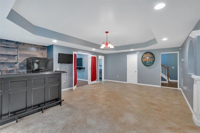 212 Thorncliff Way, Acworth, GA 30101 - living area with recessed lighting, a chandelier, and a raised ceiling