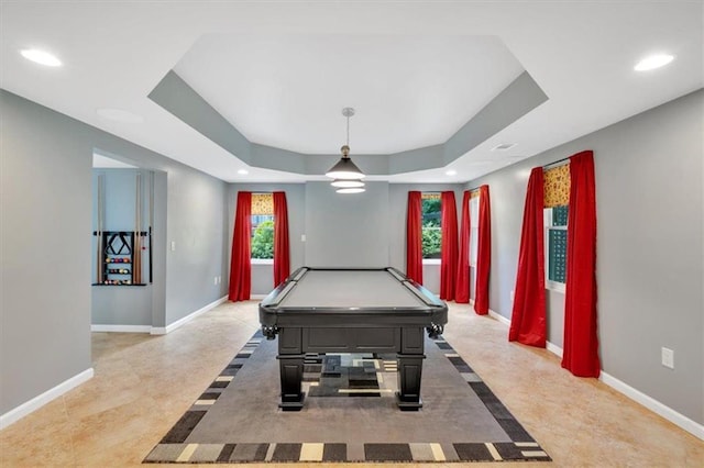 212 Thorncliff Way, Acworth, GA 30101 - rec room with pool table, recessed lighting, and a tray ceiling