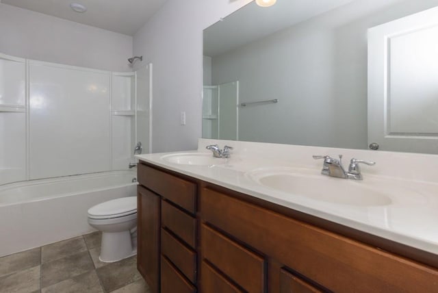 full bathroom featuring toilet, vanity, and shower / bath combination