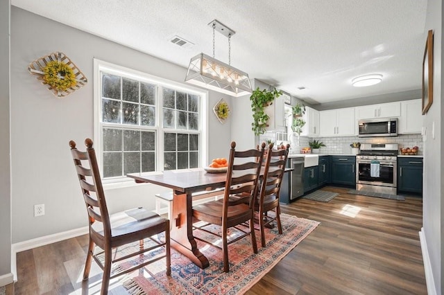537 Autumn Ridge Dr, Canton, GA 30115 - dining space with healthy amount of natural light, dark wood-style floors, baseboards, and a textured ceiling